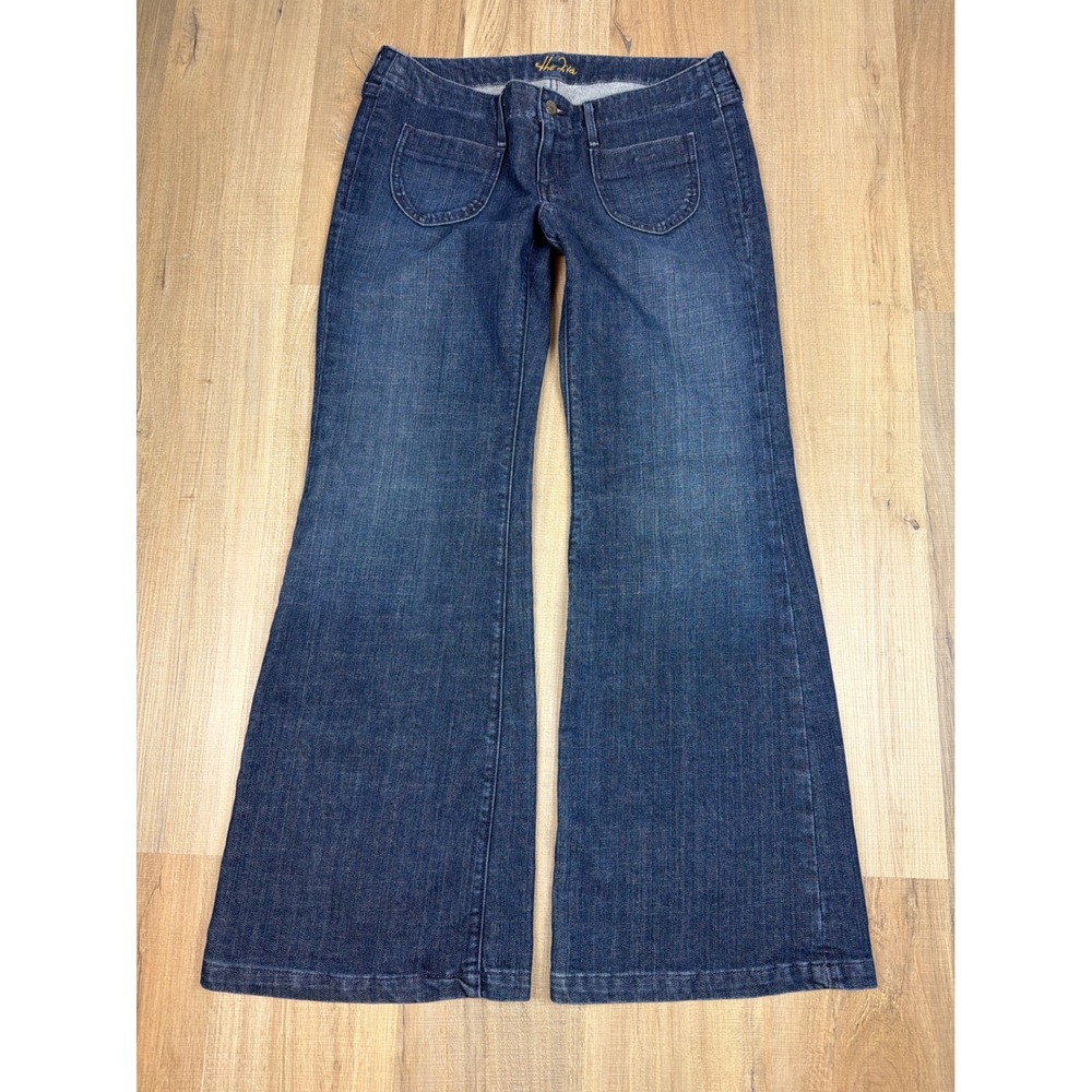 Y2K Old Navy The Diva Low Rise Wide Leg Flare Jeans Dark Wash Denim Size 12 Reg